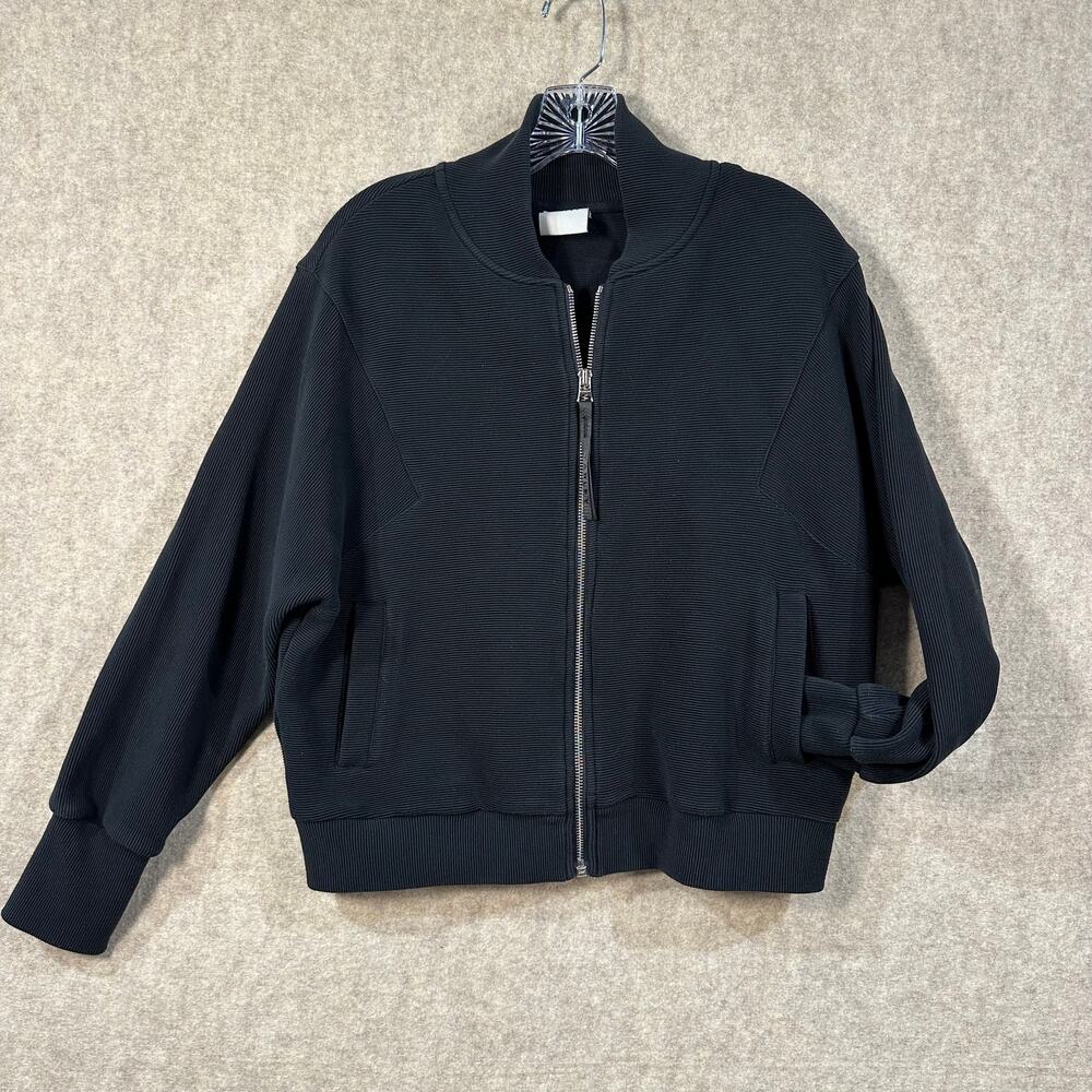 Varley -  Alia Zip Through Ribbed Black Jacket - Small